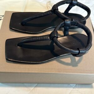 Tibi sandal. Aston style in brown lambskin.